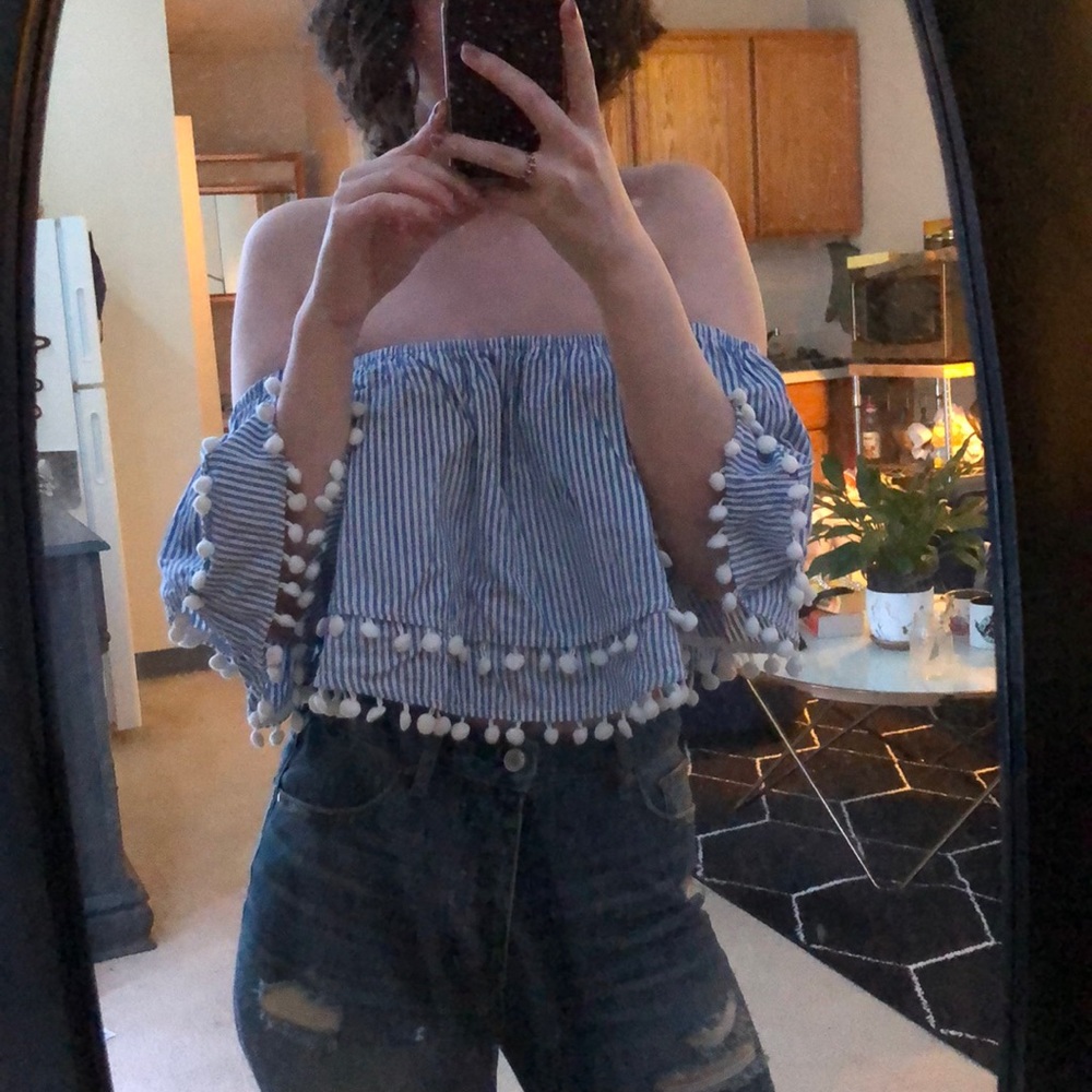 Stripped Pom-Pom Crop Top